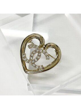 Chanel Brooch Heart Coco Mark Rhinestone